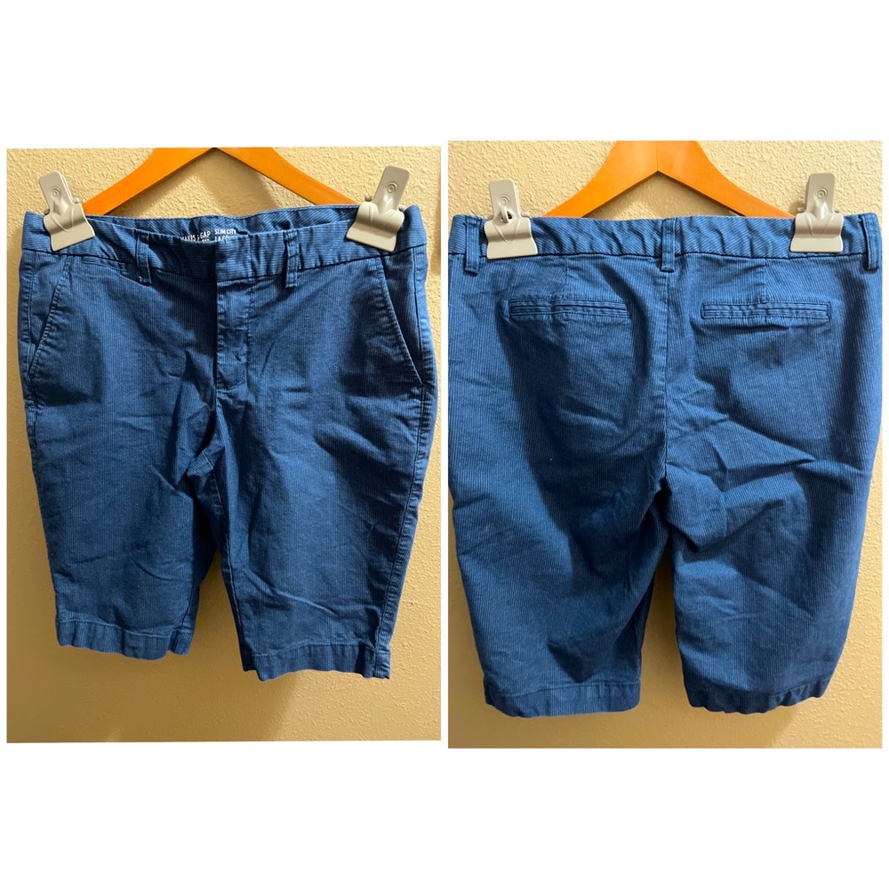 Khakis By Gap Slim City Denim Blue Pinstripe Knee Length Shorts